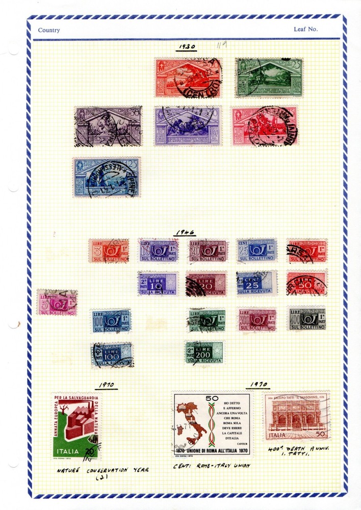 Small collection of Italy  approx 200+ . 12 pages in total, Used  (1026)