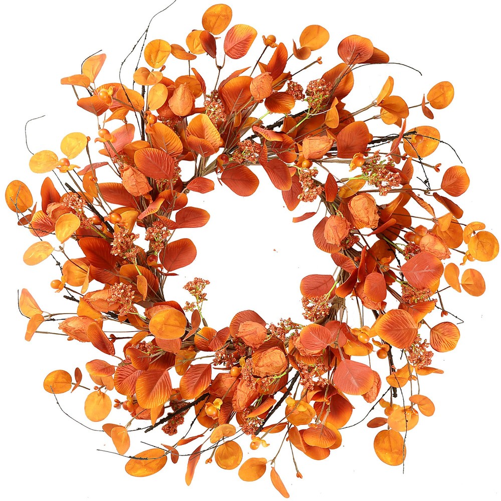 20-Inch Autumn Eucalyptus Berry Wreath for Fall Front Door Decor  