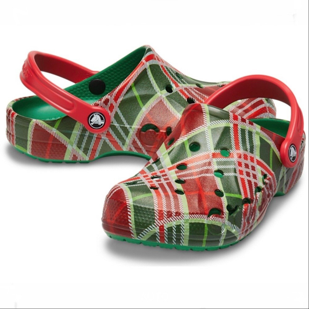 Crocs Baya Holiday Plaid Clogs Christmas Red Green Comfort Sandals Mens Size 13