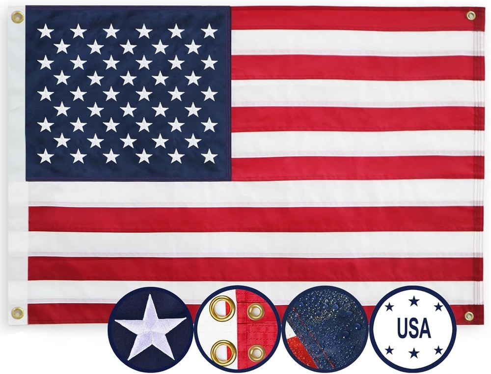3x5 Ft American Flag Made in USA with 4 Brass Grommets - Durable Embroidered Stars