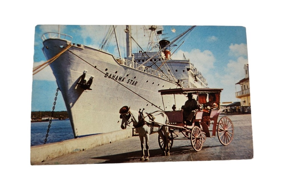 POSTCARD Cruise Ship Cruise Liner Eastern Steamship Lines Chrome Horse Carriage