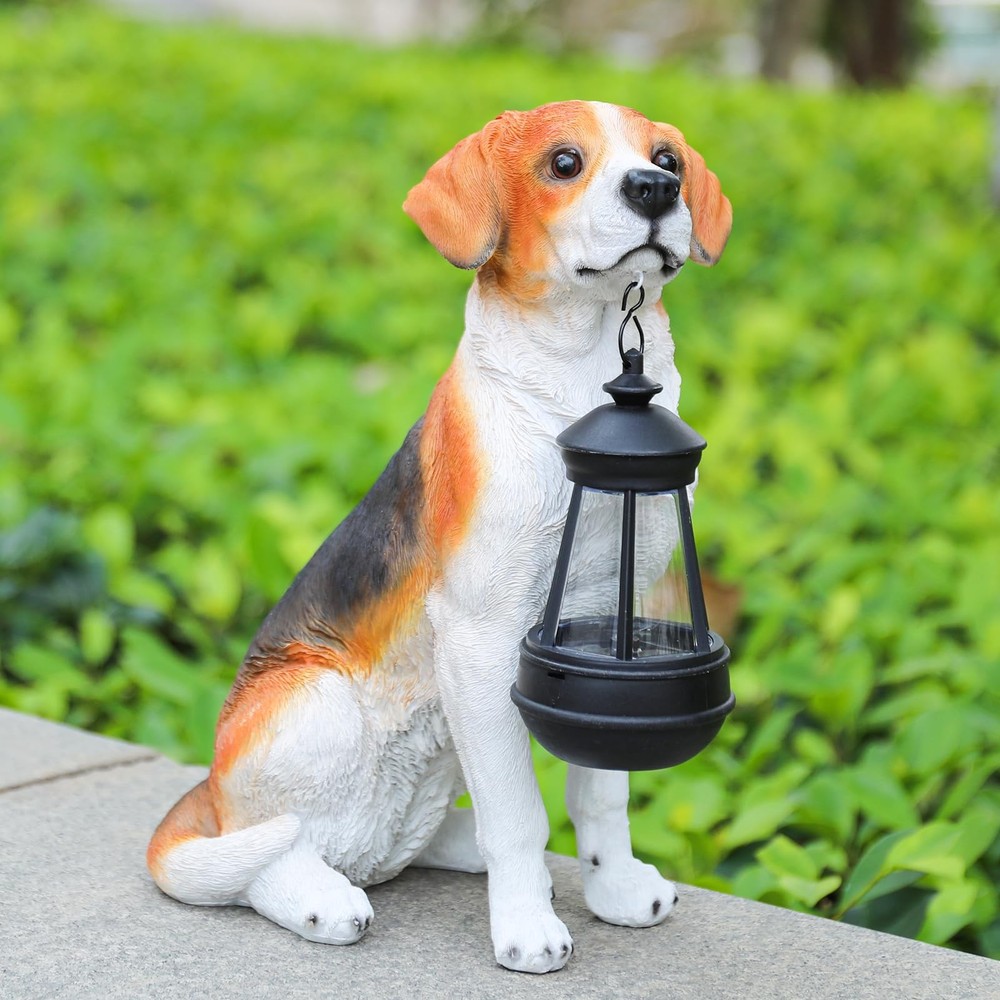 Solar Dog Statue Outdoor Decor - Beagle Dog Statue With Solar Lights for Pati...