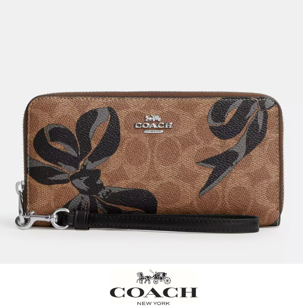 NWT Coach Signature Canvas Zip Wallet with Bow Print CZ326 Gift Ready