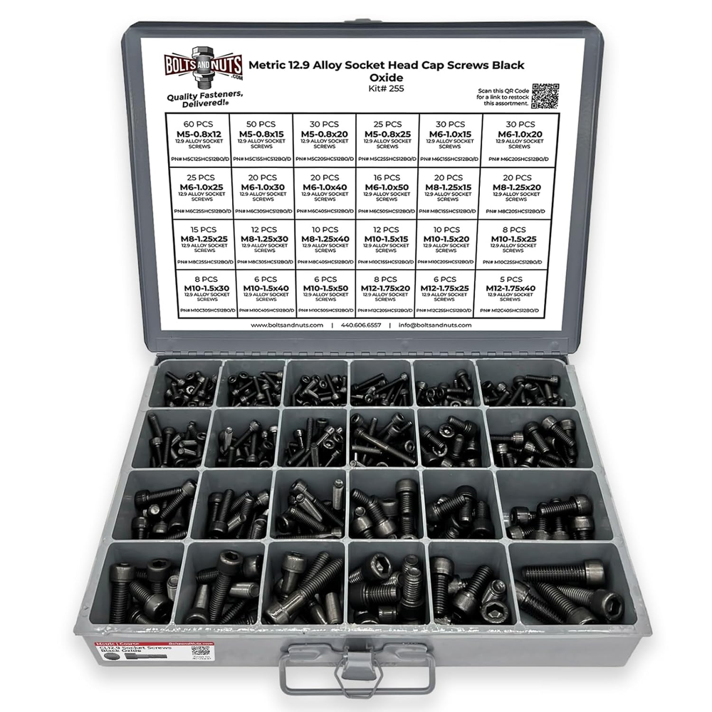 Metric 12.9 Alloy Allen Socket Head Cap Screws Bolts Black Oxide Assortment - 45