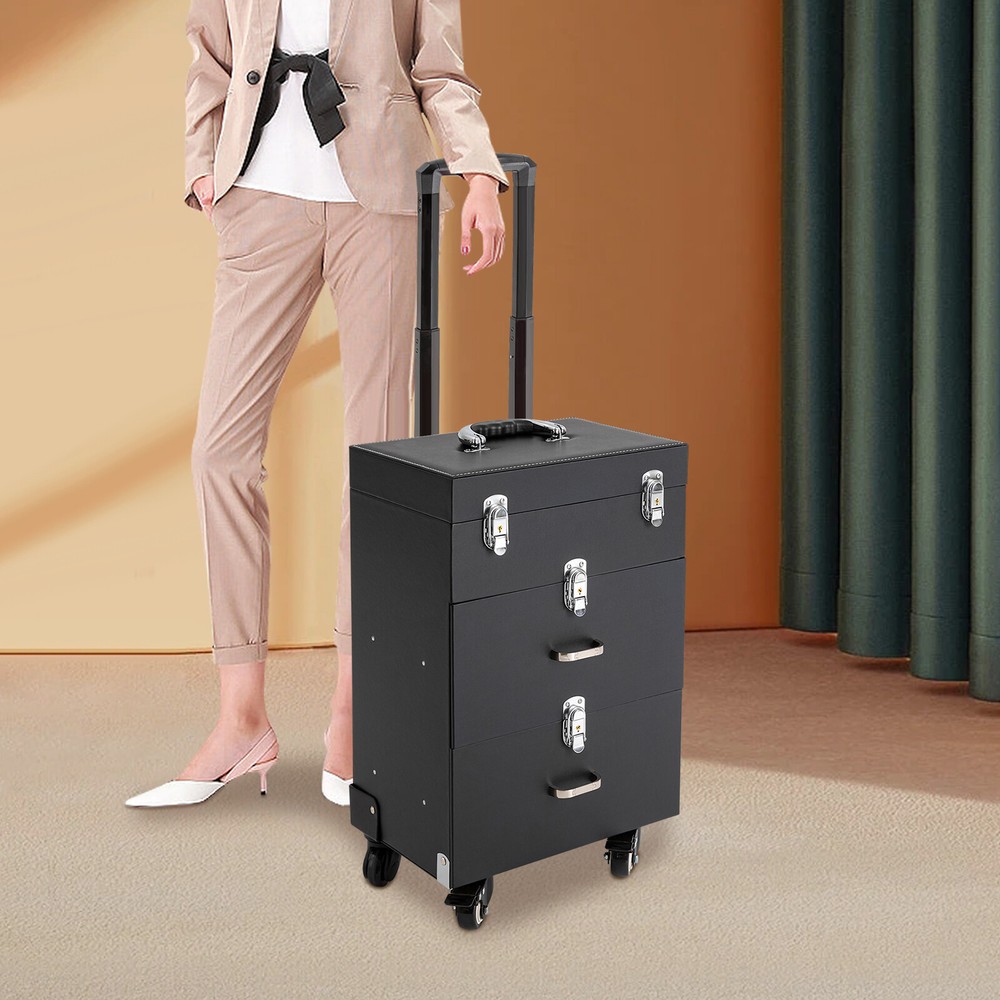 Aluminum Pro Rolling Makeup Train Case with Nail Polish Organizer for Travel