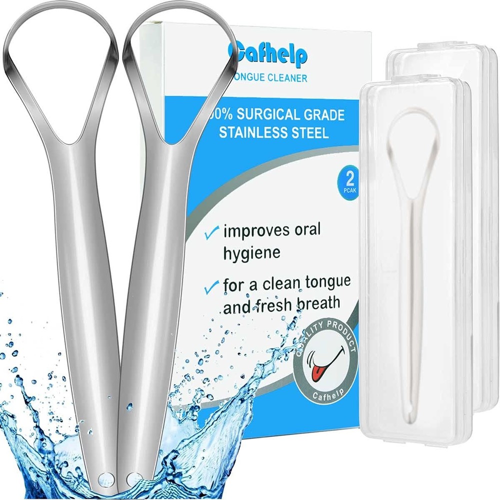 2-Pack Tongue Scraper, 100% 304 Surgical Stainless Steel Cleaner for...