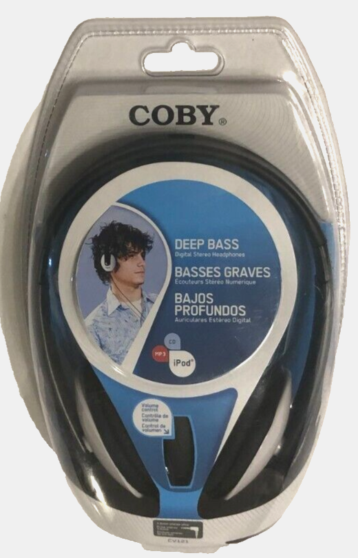 Coby Deep Bass Digital Stereo Headphones CV121 Black 3.5mm Plug New