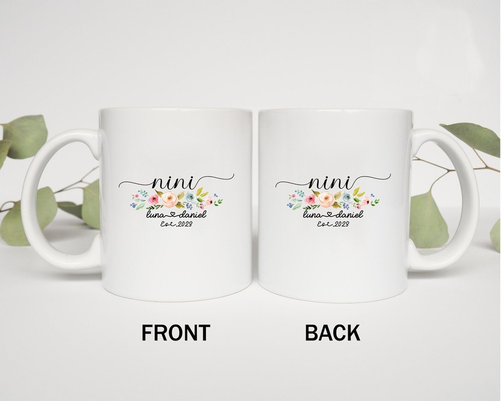 Custom Nini Est 2023 Mug Nini Floral With Kids Name Promoted To Nini Retro Coffe