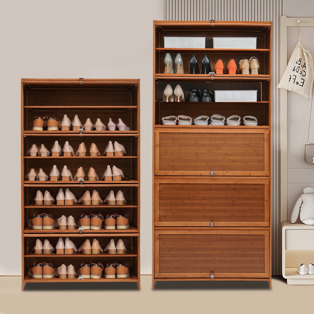 10/8-tier Shoe Cabinet, Brown Bamboo Shoe Organiser For Entrance Hallway Office