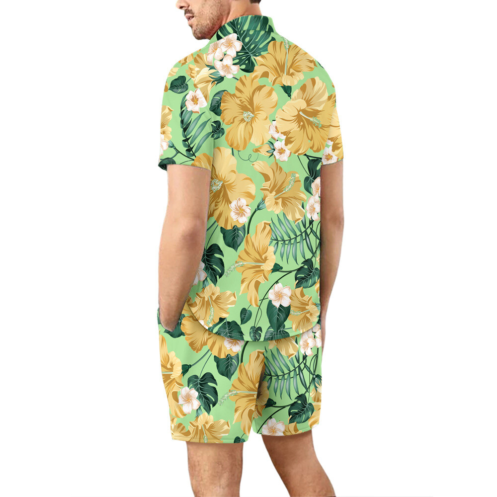 European Size Men's Casual Loose Shirt Suit Hawaii Seaside 3d Digital Printing B