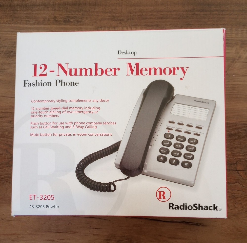VTG Radio Shack ET-3205 12-Number Memory Desktop Fashion Phone Pewter NIB
