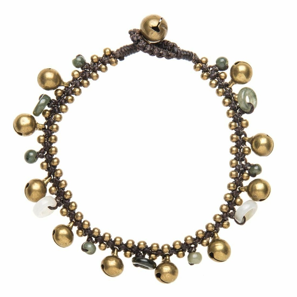 Ankle Bracelet Payal Anklet Gold Brass Green Gemstone Bead Bell - 81stgeneration-image