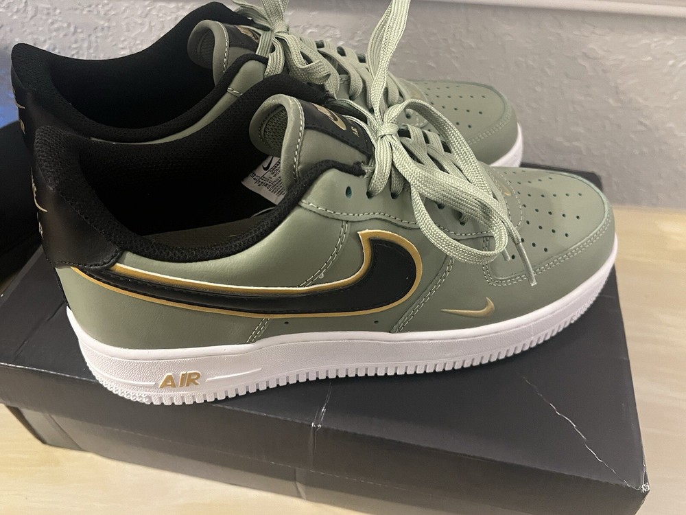 Size 9.5 - Nike Air Force 1 '07 LV8 Metallic Swoosh Pack - Oil Green