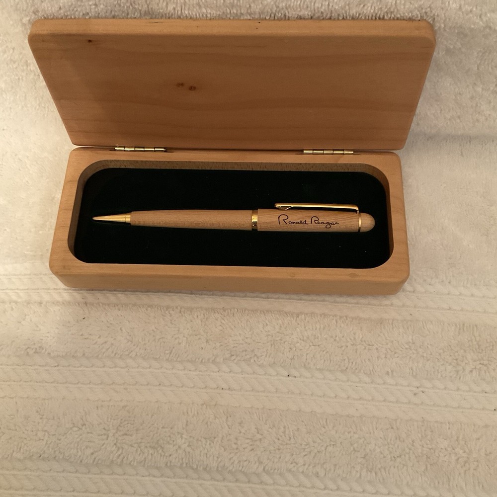 Engraved Ronald Reagan Wooden Ballpoint Pen and Case Set