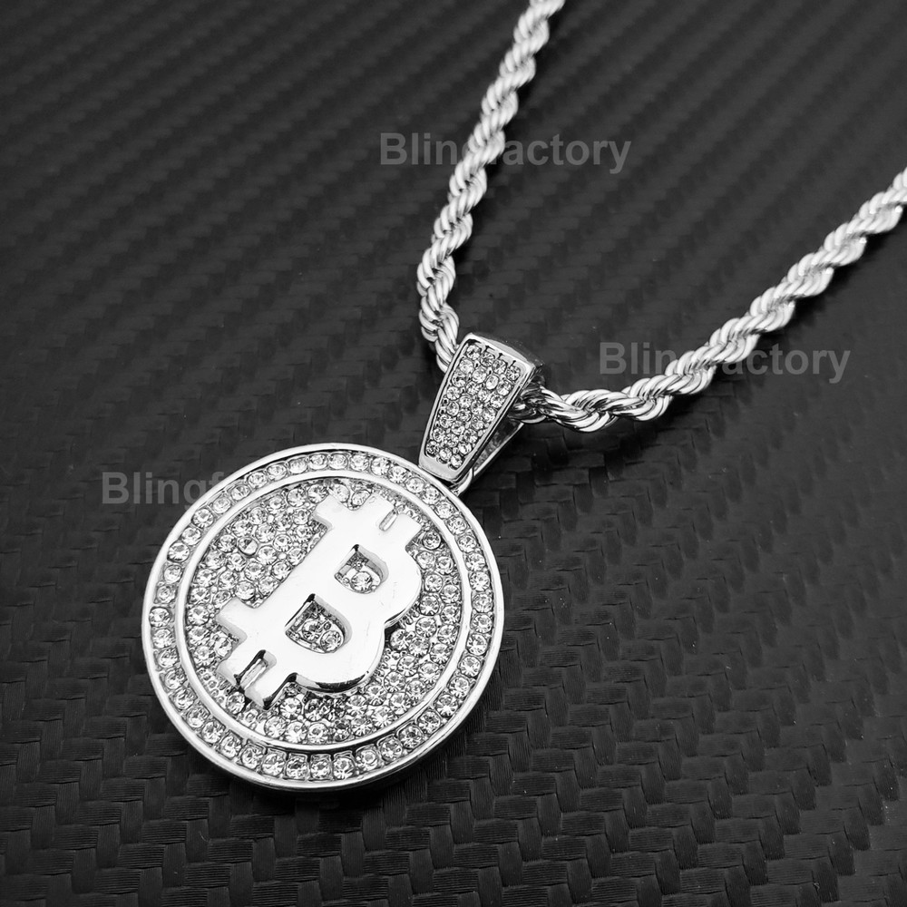 Hip Hop BIT COIN Pendant with 4mm 24-Inch Rope Chain Necklace-image