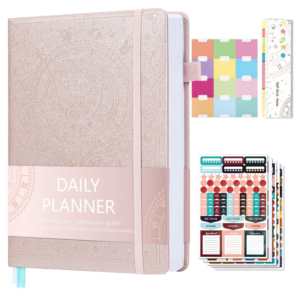 Ospelelf 2025 Leather Undated Daily Planner 5.5 x 8.5'' Weekly & Monthly Life...