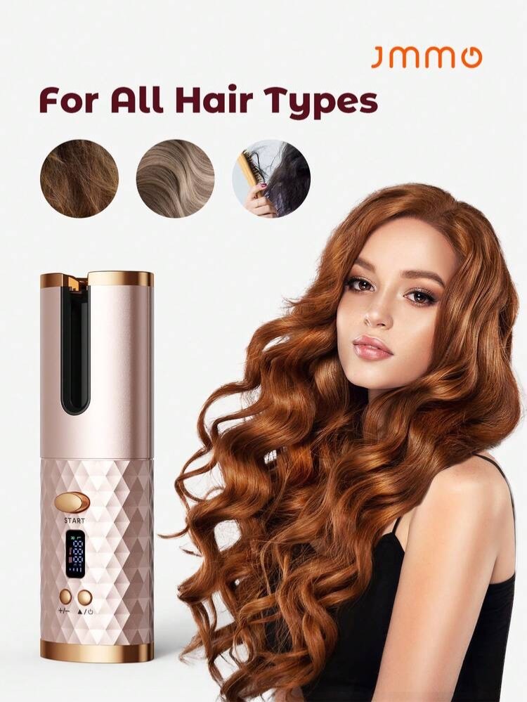 Cordless Auto Hair Curler, Rechargeable Ceramic Rotating Wand, 6 Temps & Timers