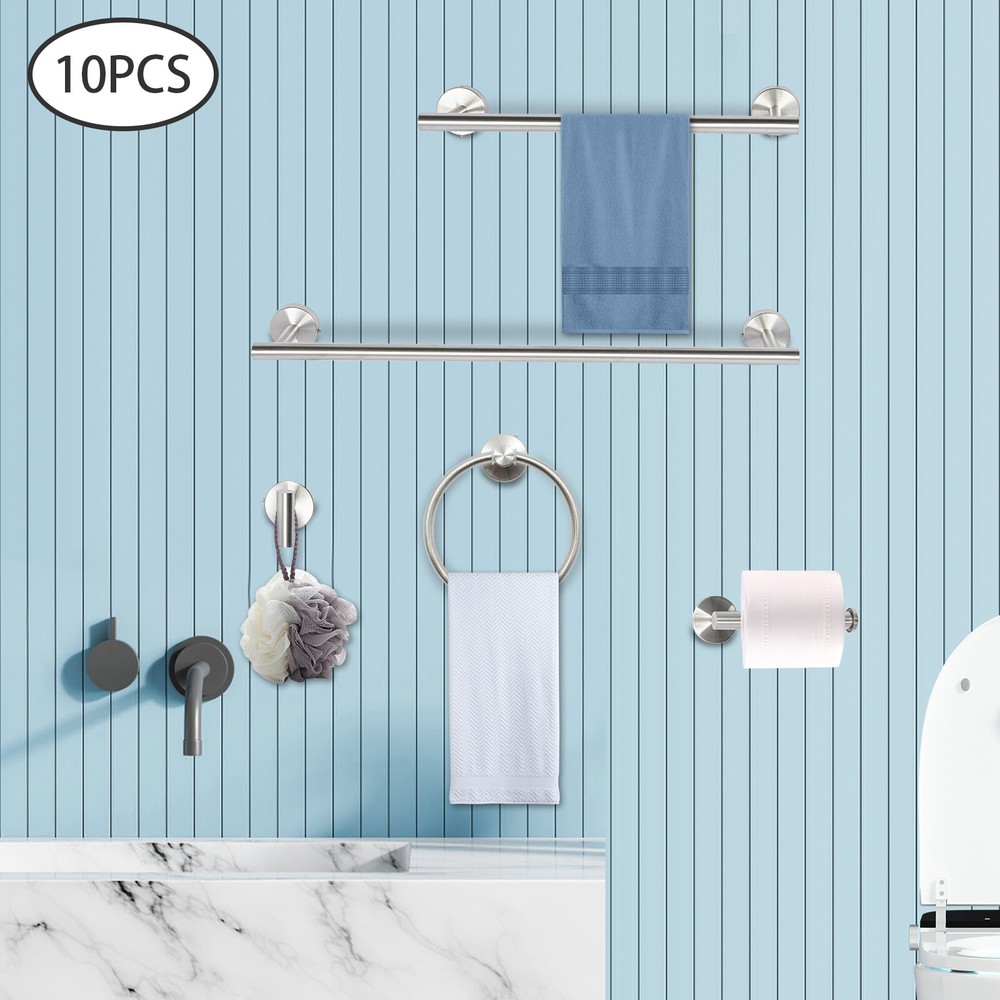 Stainless Steel 10-Piece Towel Bar Set for Bathroom Hardware