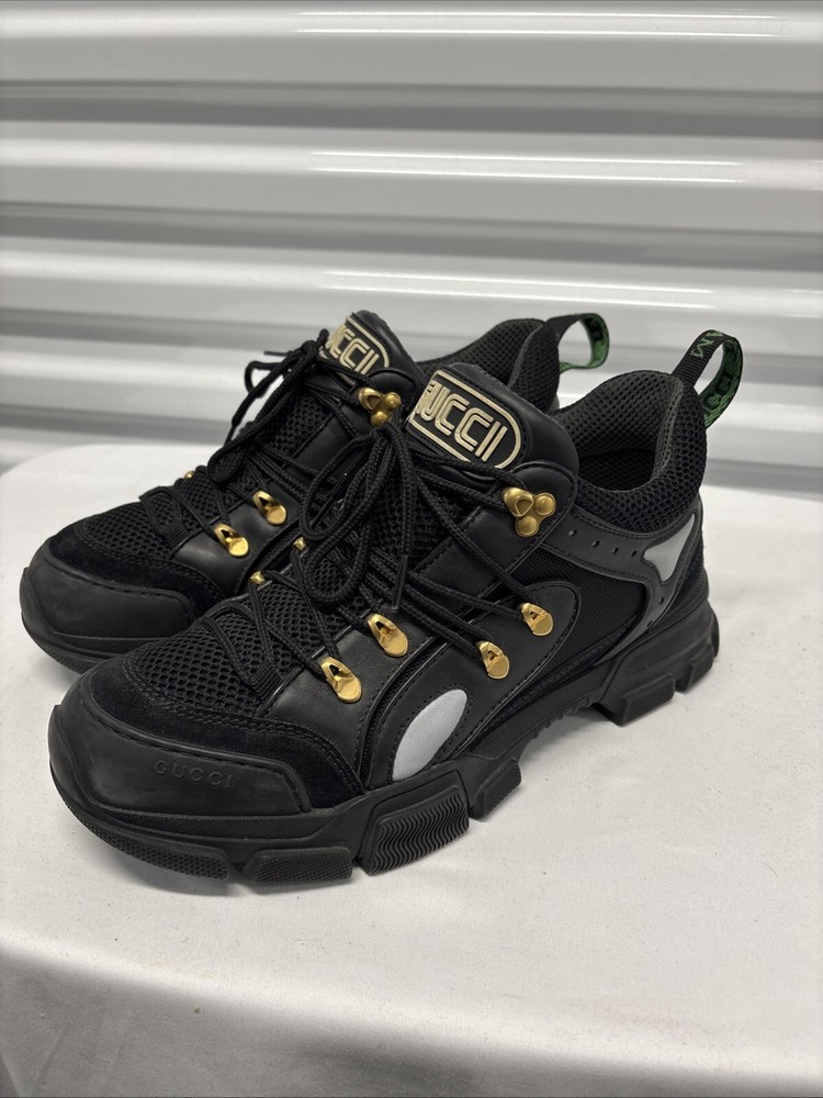 Gucci Mens Flashtrek Black Leather Chunky Hiker Boot Sneakers Size 9.5