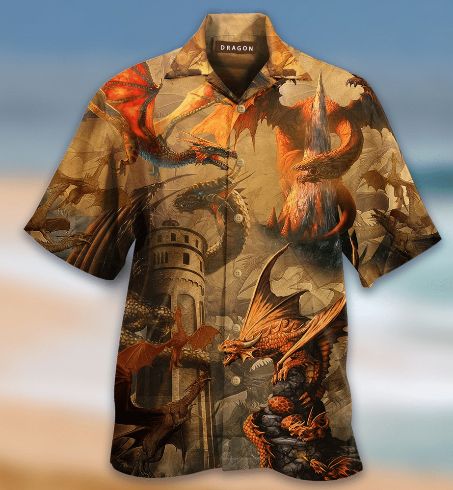 Fantasy Dragon On The Castle   Hawaiians Shirt