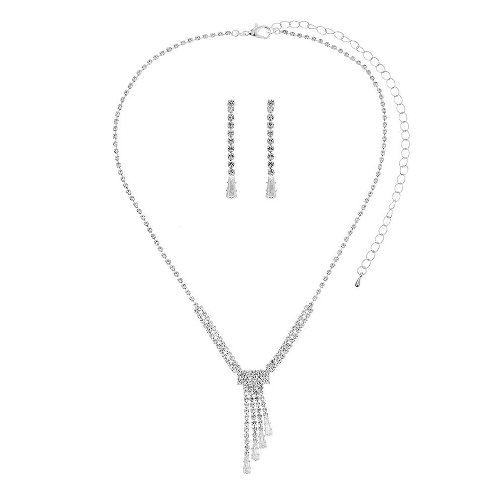 Jumwrit Bridal Necklace Earrings Set - Tassel Necklace & Dangle Earrings - We...