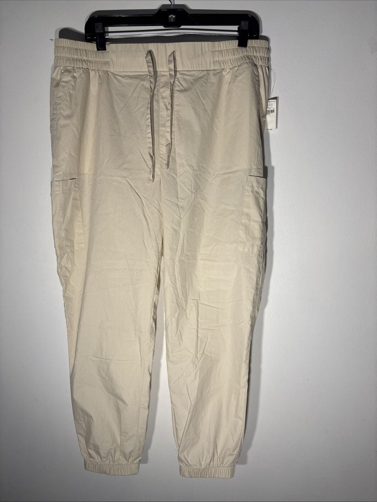 Old Navy Pants Women L Beige Blend Cotton Elastic Waist Ankle Cargo Joggers