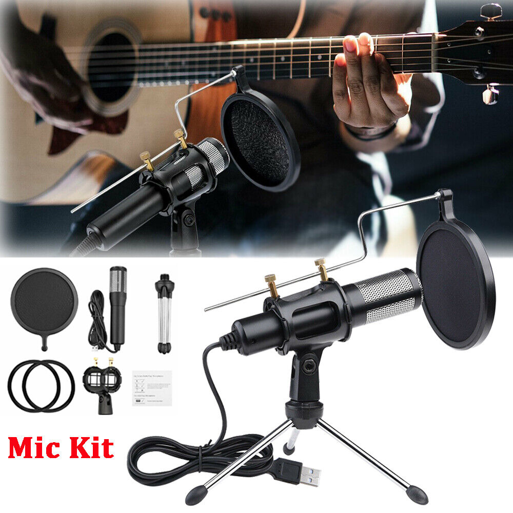 USB Condenser Mic Kit Microphone Gaming Recording PC Laptop Tablet Plug Play