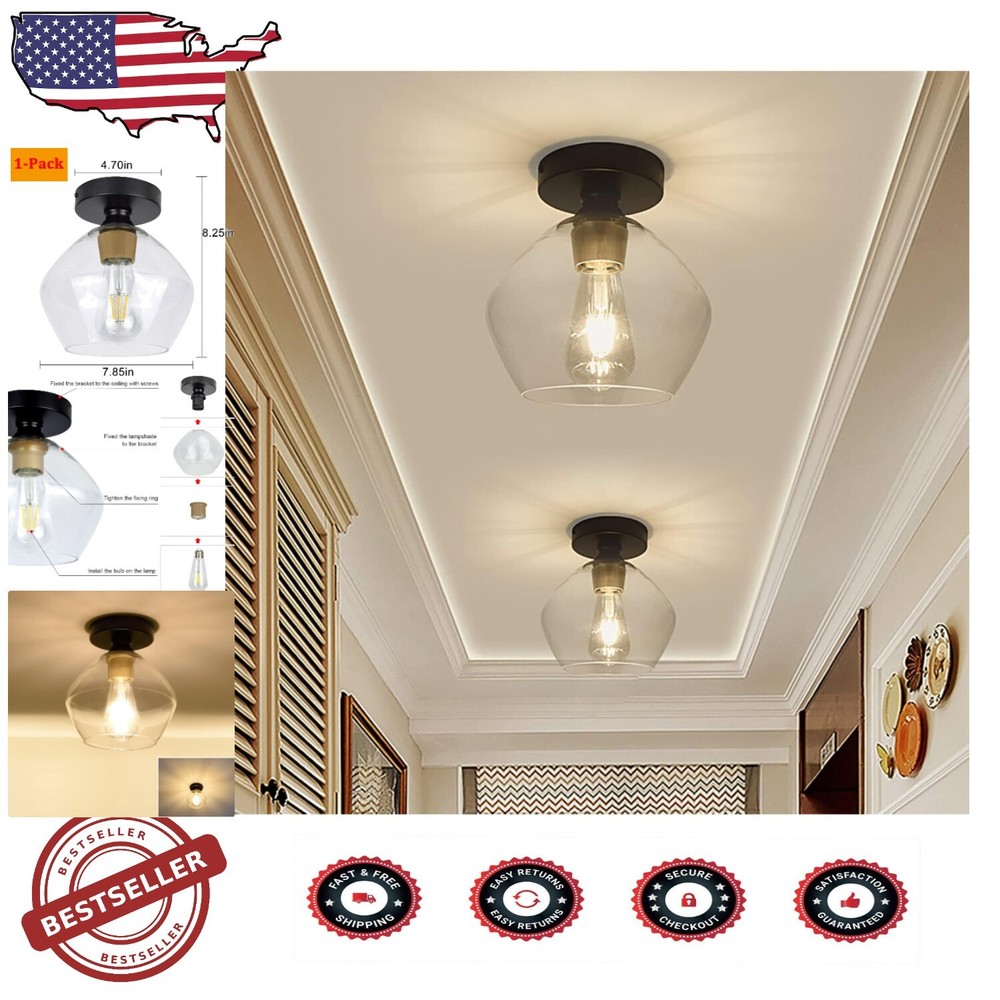 Industrial Semi Flush Mount Light Fixture - Elegant Glass for Hallways & Dining