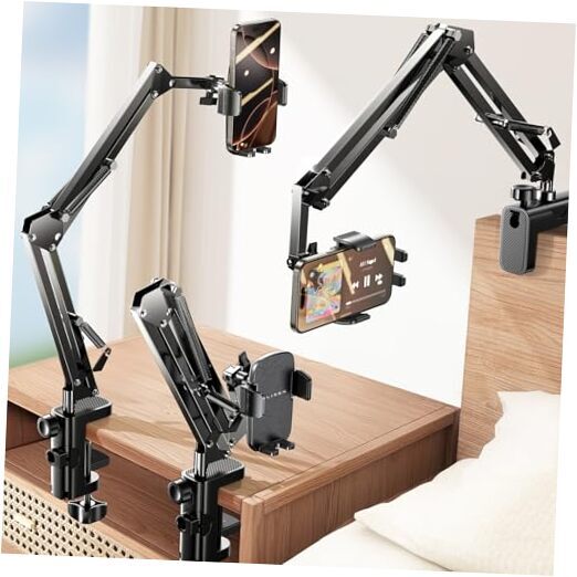 for Gooseneck Phone Holder for Bed Desk [3rd Upgrade] Cell Phone Stand Black