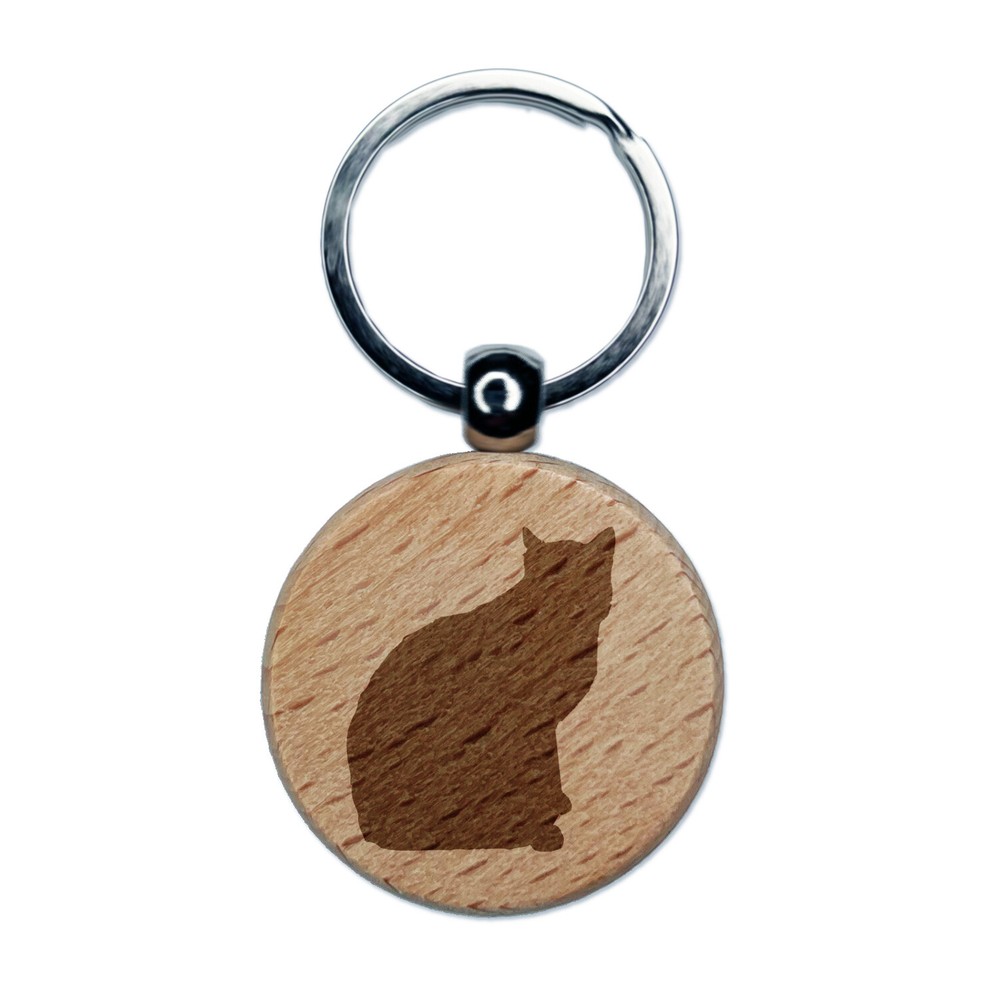 Custom Laser Engraved Wooden Cat Side Profile Keychain Tag Charm  