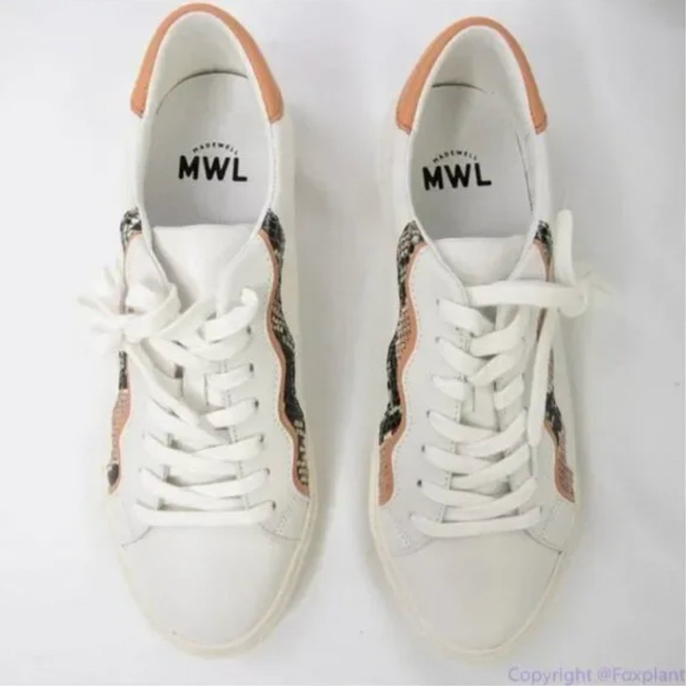 New Madewell Sidewalk Low-Top Sneakers in Snake Embossed Leather Size 10.5