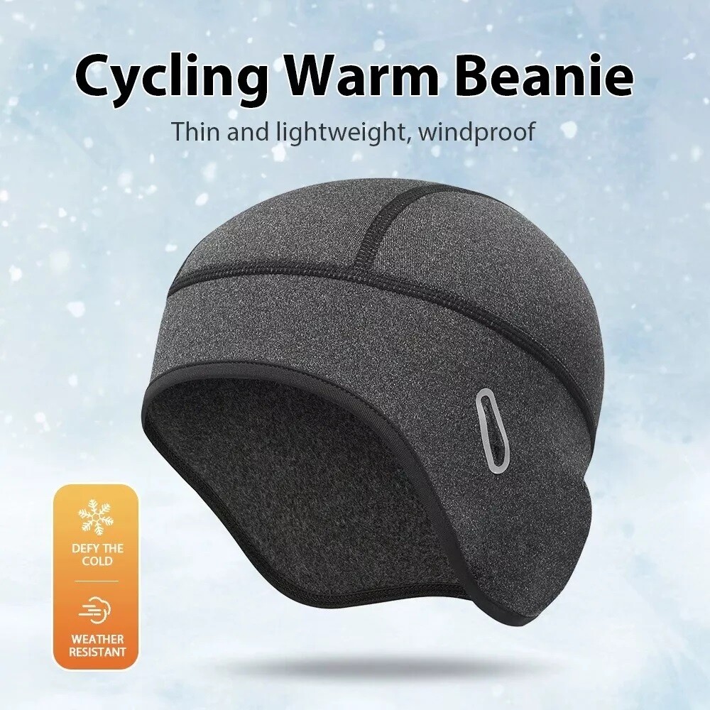 Thermal fleece skull cap beanie with glasses holes for winter cycling men