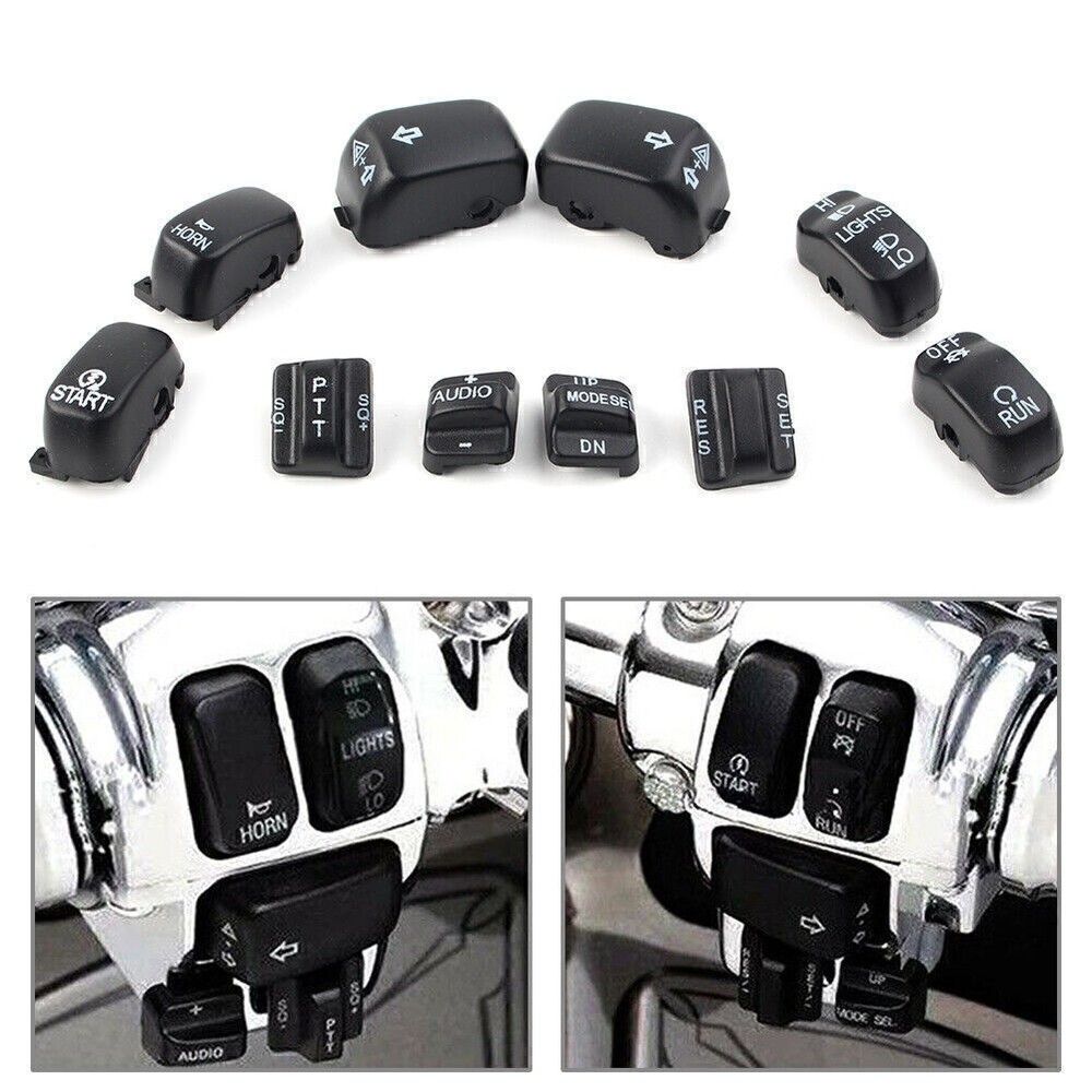 Black Hand Control Switch Cover Housing Button Cap Set For Harley Touring 96-13
