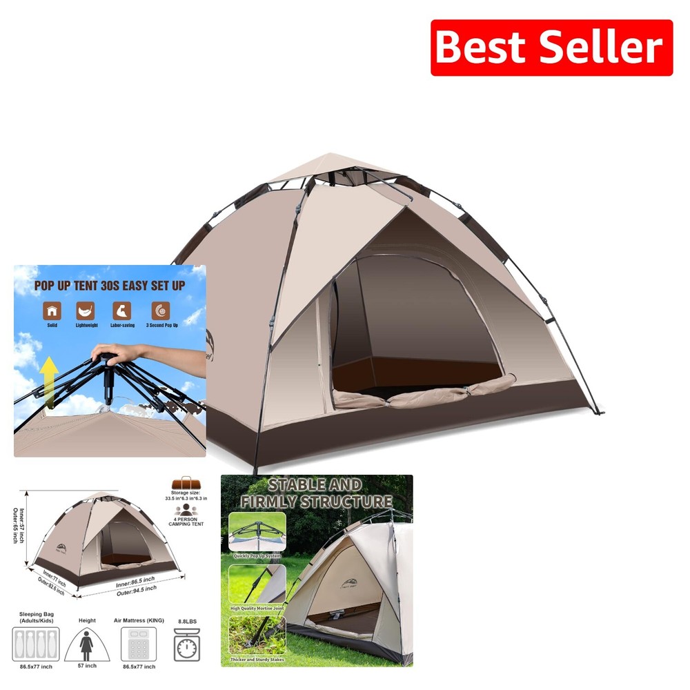 Automated Waterproof 3-4 Person Dome Tent - Easy Set-Up for Family Camping-image