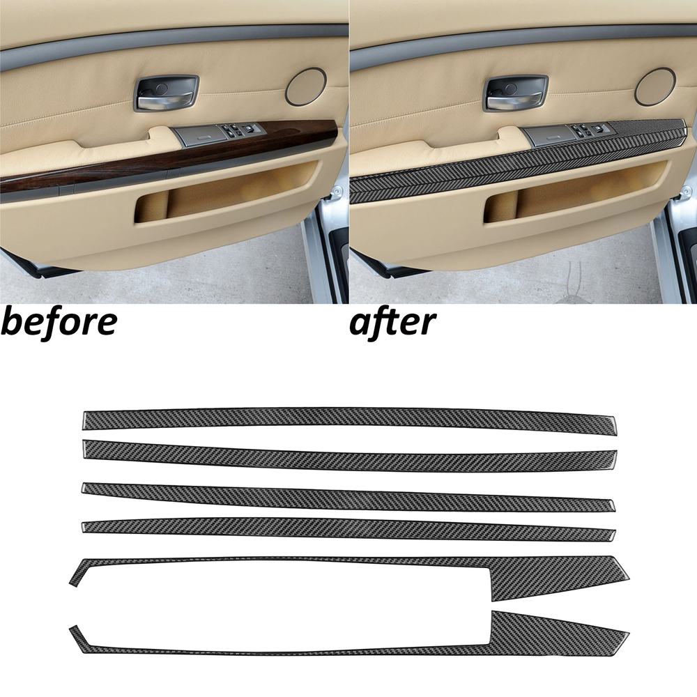 6Pcs Carbon Fiber Rear Door Armrest Panel Trim For BMW 7 Series E65 E66 2002-08