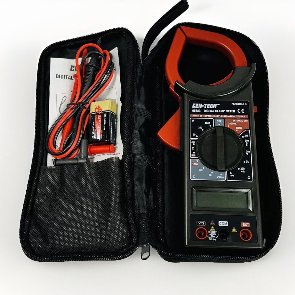 Cen-Tech Digital Clamp Meter 95683 Batteries Included Travel Case
