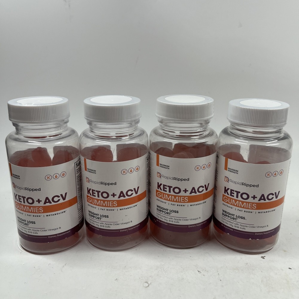 4 X Rapid Ripped Keto, Rapid Ripped ACV Weight Loss & Fat Burn 120 Gummies 04/26