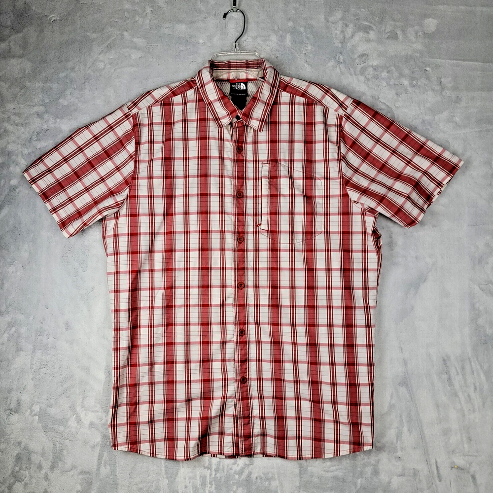 The North Face Red & White Check Short Sleeve Button-Up Shirt for Men Size Large
