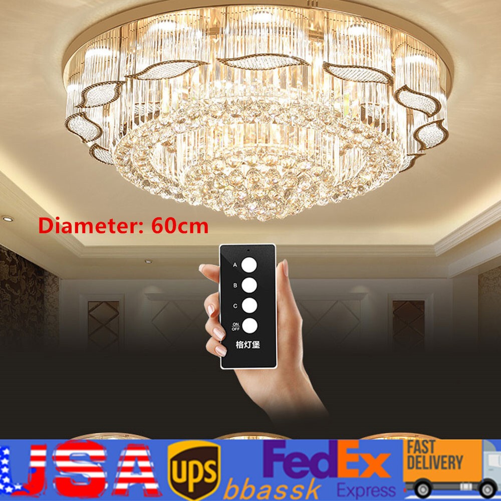 US Modern Crystal LED Ceiling Light Chandelier Flush Mount Lamp Lighting Fixture