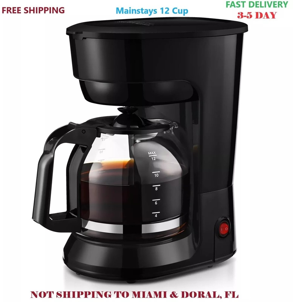 Mainstays 12 Cup Coffee Maker Black, Drip Coffee Maker