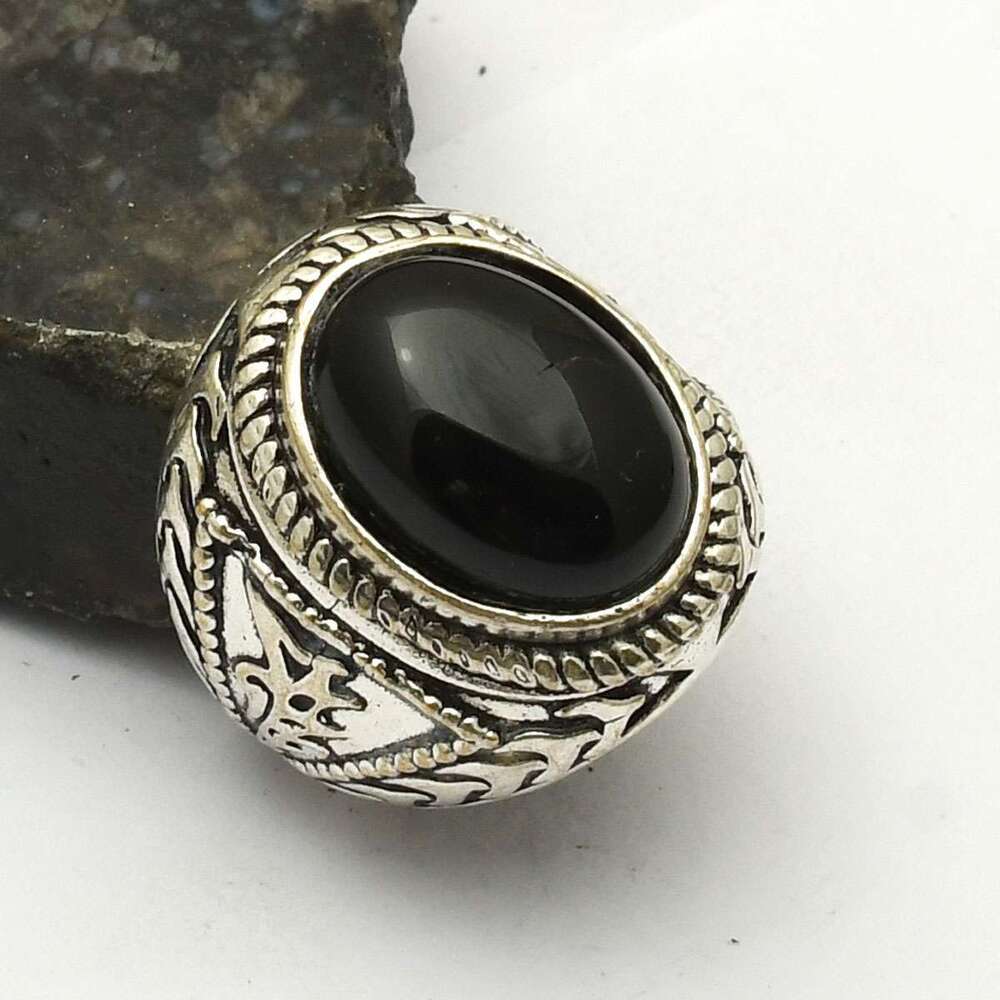 Black Onyx Gemstone Handmade Unique Desing Ring Jewelry US Size-7.25 AR 74428