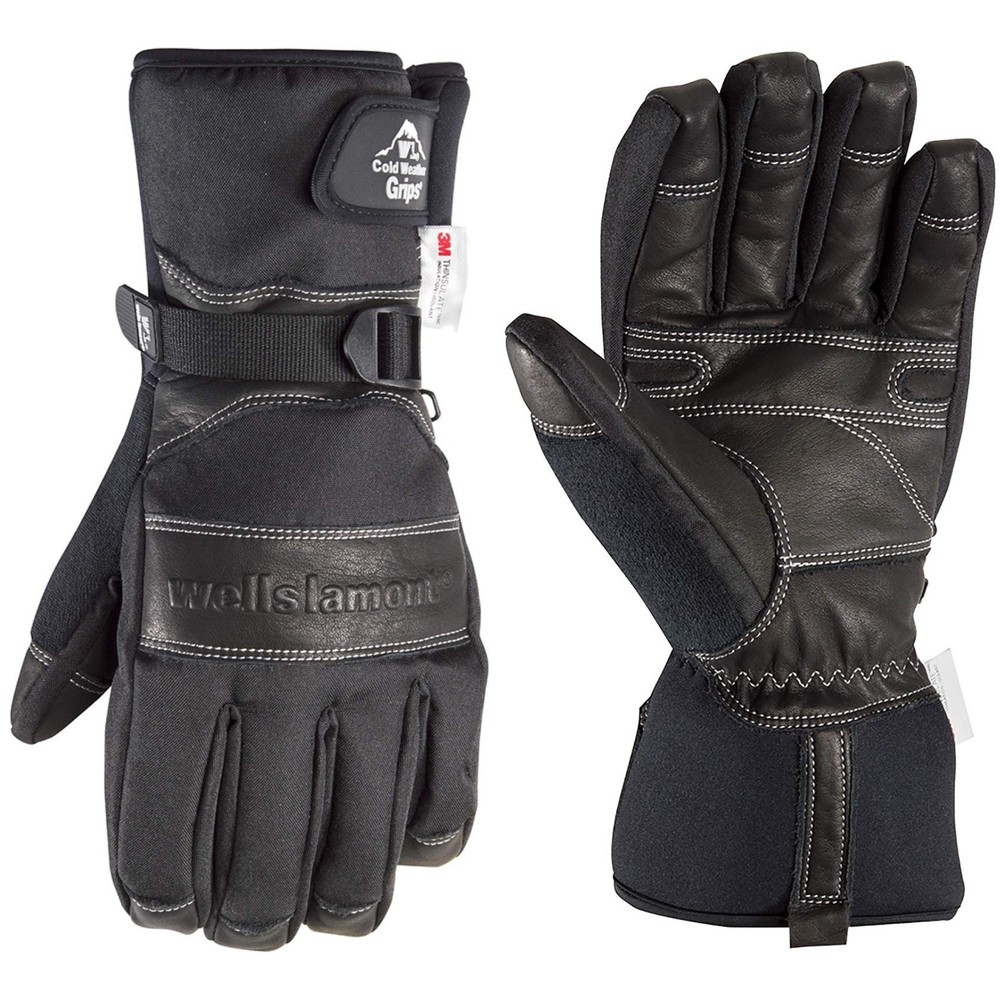 Wells Lamont Men's Black Leather Palm Winter Gloves with Waterproof Insert, E...