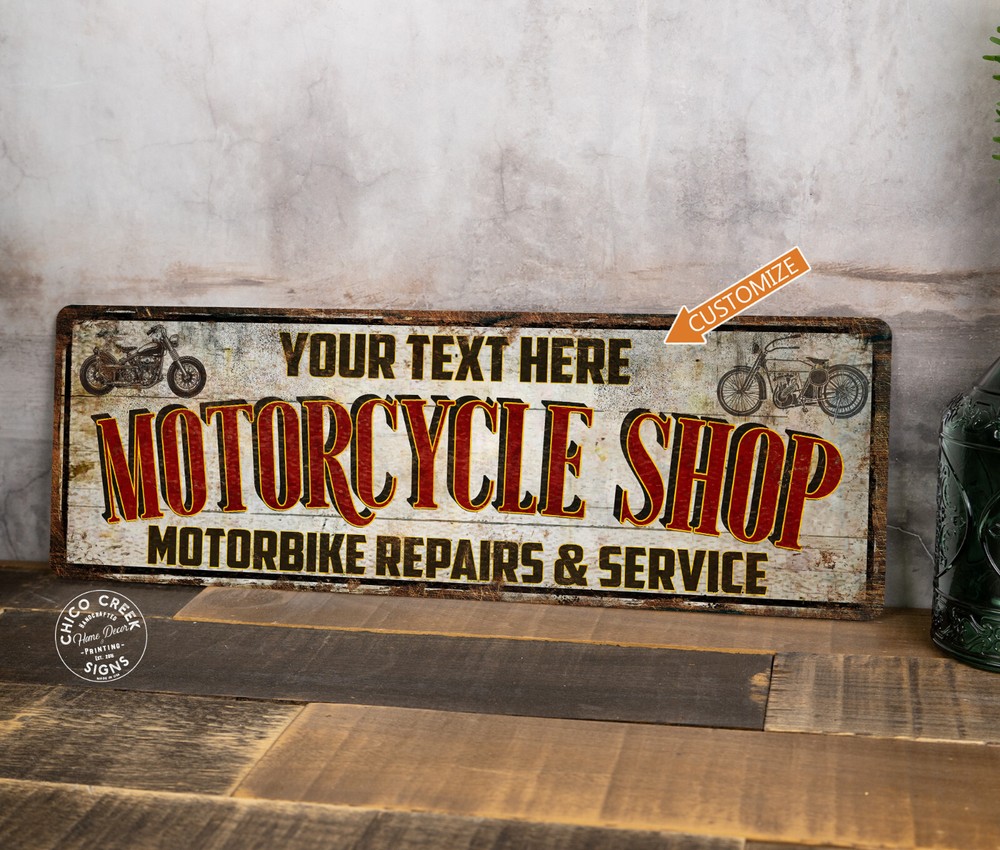 Custom Motorcycle Shop Garage Sign for Mechanic Repair Motorbike Decor-image