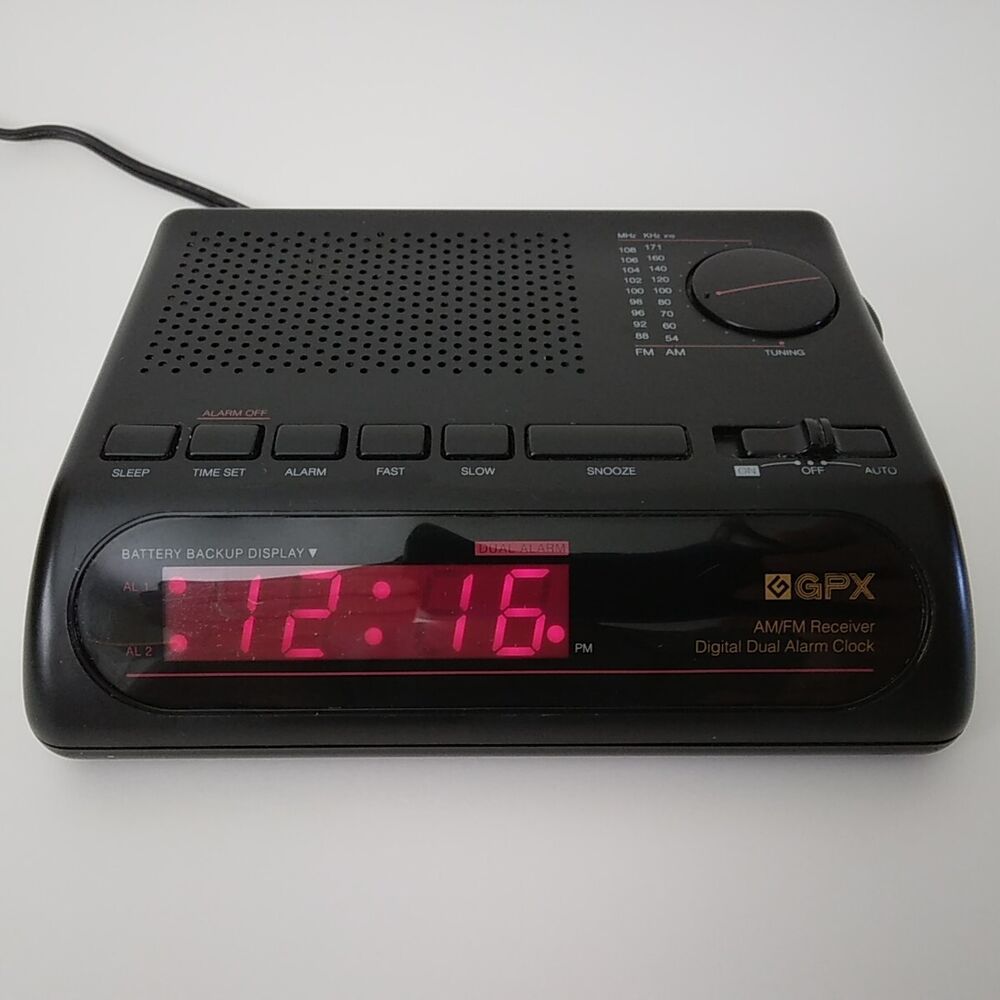 GPX Radio Alarm Clock Model: D603 -Black-Corded/Batt.Bkup.-Tested/Works