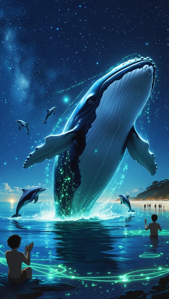 Whale Under Starry Sky Digital Wallpaper Background Image-image