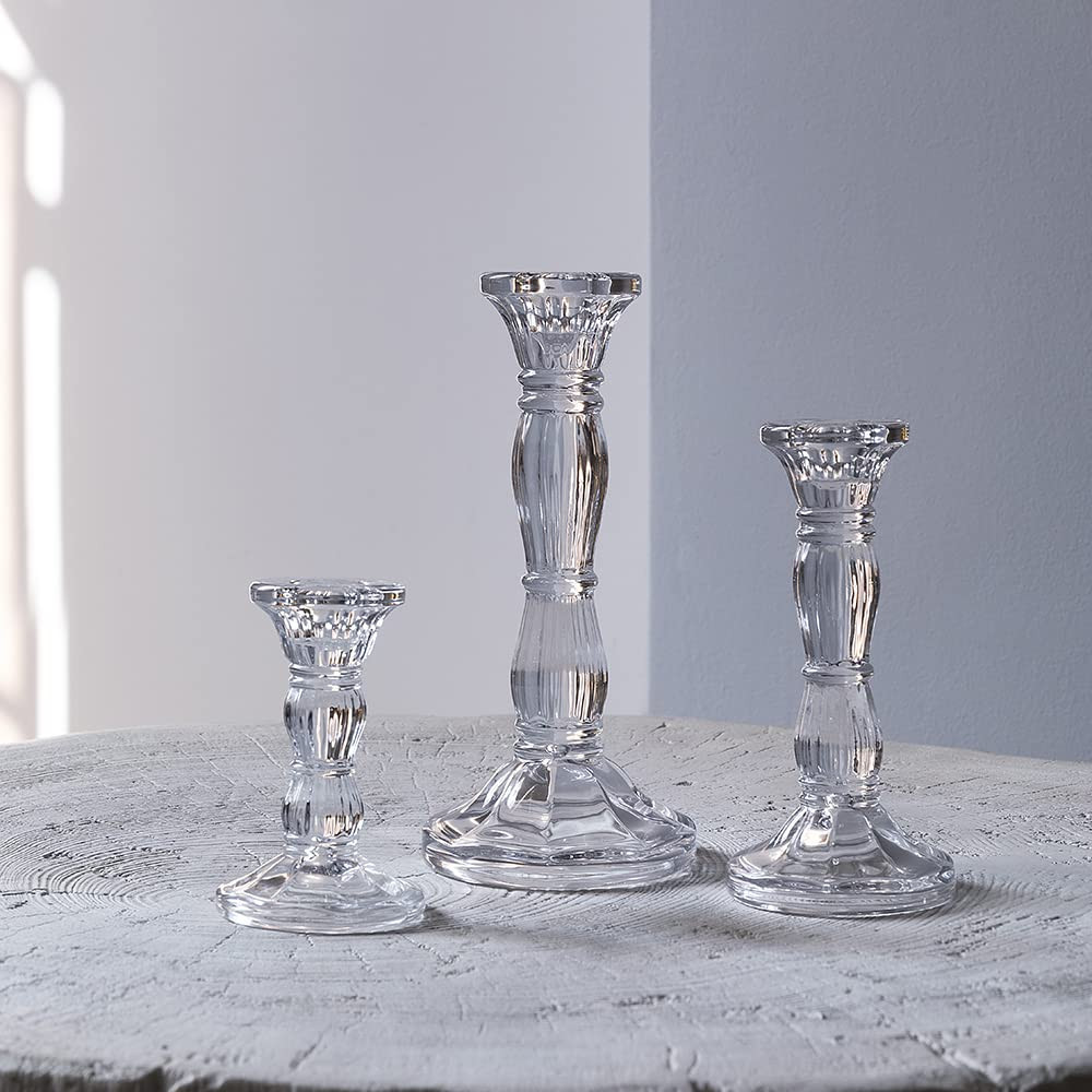 3Pack Glass Candle Stick Holders - Clear Crystal Taper Candles Holder– Table ...