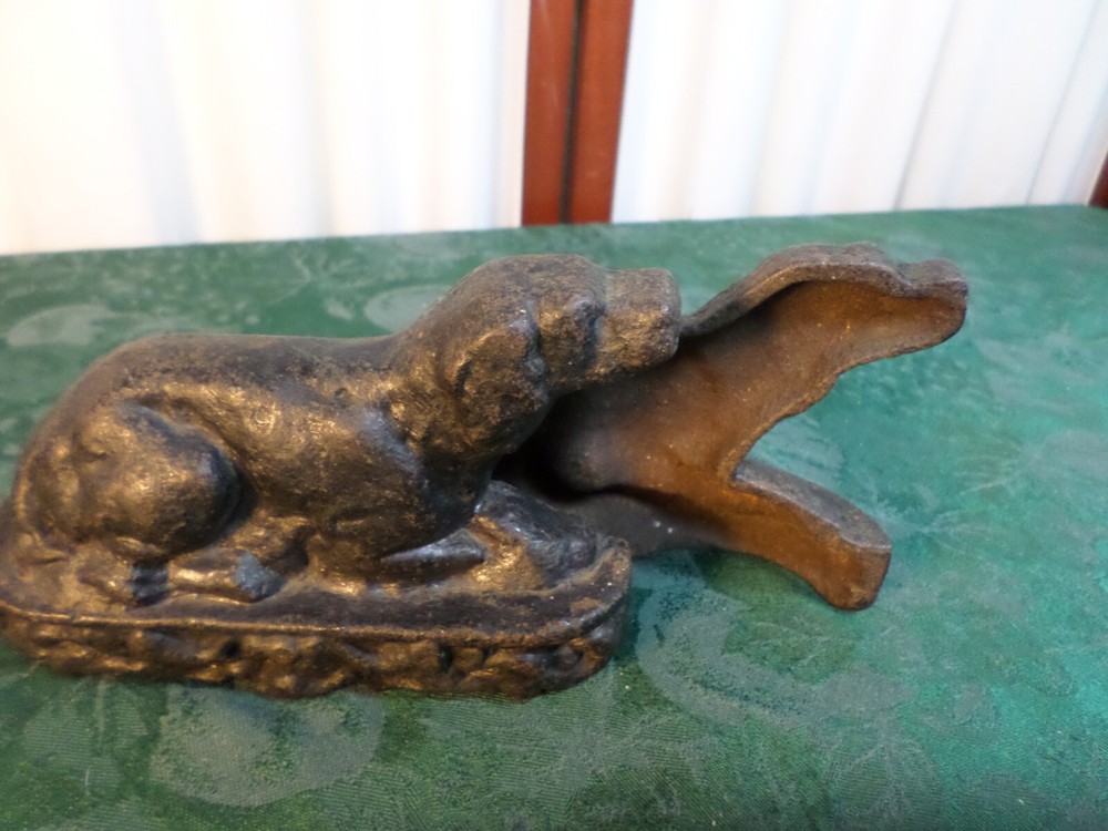 2 Adorable Vintage Black Dog Shaped Cast Iron Doorstops