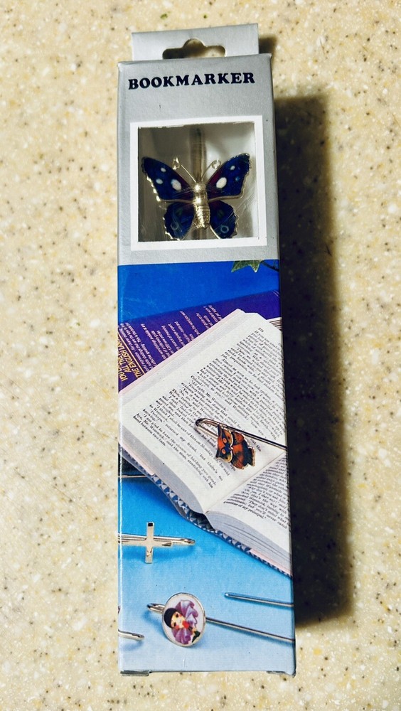 VTG Mark The Place Enamel Butterfly Gold Plated Bookmark Flat Stemmed NOS