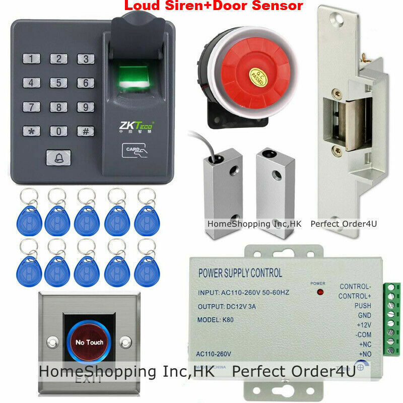ZKTeco Multi-Mode Access Control System with Fingerprint RFID Password Strike Lock Door Sensor and Siren