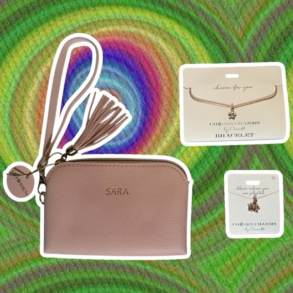 Personalized Sara Bracelet Set with Name Wristlet and Lotus Charm-image